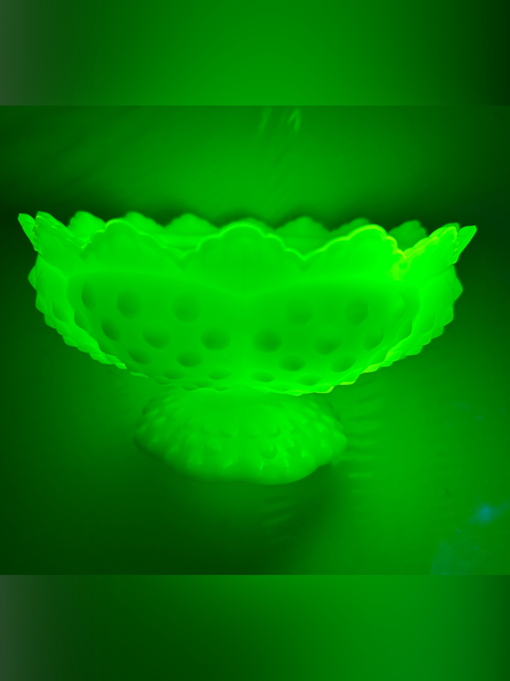 Vintage Fenton Glass Hobnail Custard Uranium Glass Candle Holder Bowl